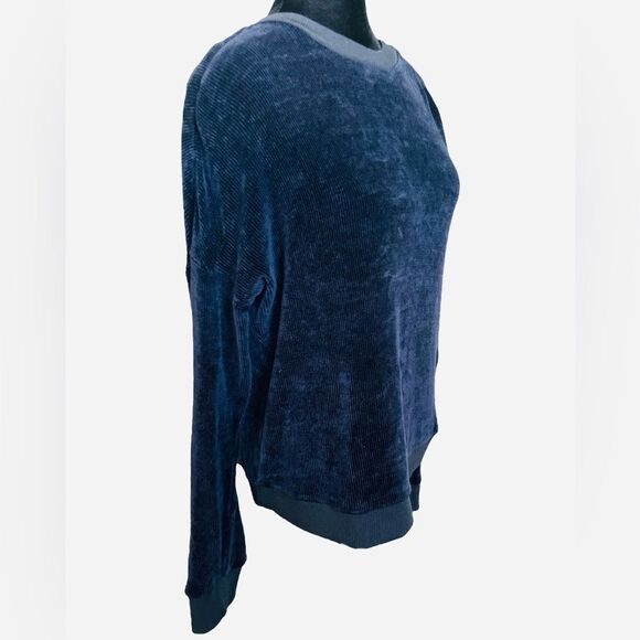 TIBI Summer Terry Crewneck Sweatshirt Women’s Size S Navy Ribbed Casual Top - Picture 6 of 10